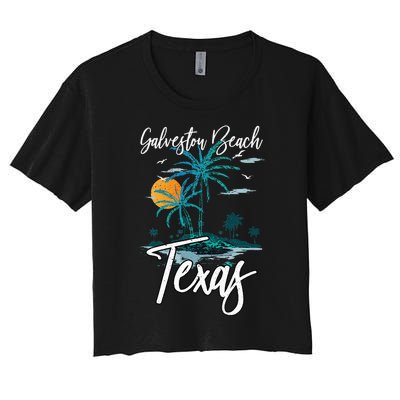 Family Vacation Retro Sunset Texas Galveston Beach Women's Crop Top Tee