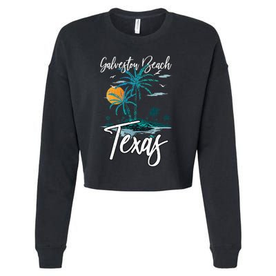 Family Vacation Retro Sunset Texas Galveston Beach Cropped Pullover Crew