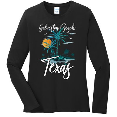 Family Vacation Retro Sunset Texas Galveston Beach Ladies Long Sleeve Shirt