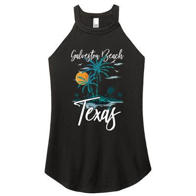 Family Vacation Retro Sunset Texas Galveston Beach Women's Perfect Tri Rocker Tank