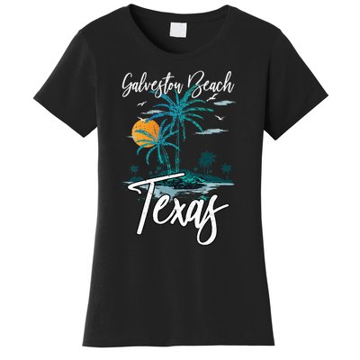 Family Vacation Retro Sunset Texas Galveston Beach Women's T-Shirt