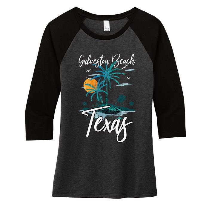 Family Vacation Retro Sunset Texas Galveston Beach Women's Tri-Blend 3/4-Sleeve Raglan Shirt