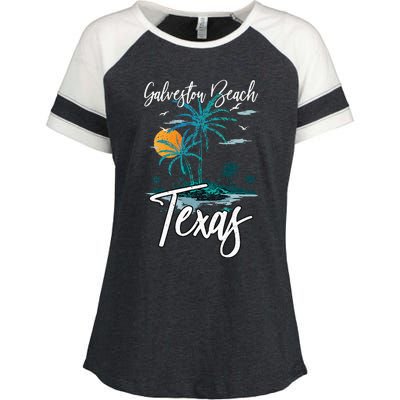 Family Vacation Retro Sunset Texas Galveston Beach Enza Ladies Jersey Colorblock Tee