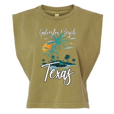 Family Vacation Retro Sunset Texas Galveston Beach Garment-Dyed Women's Muscle Tee