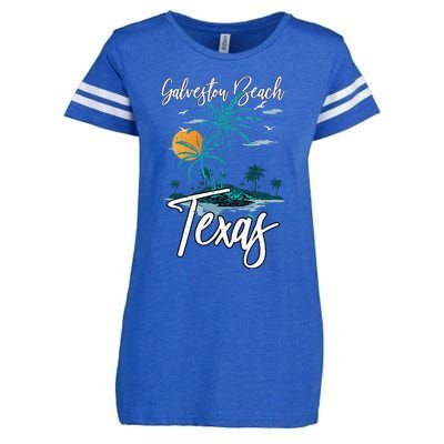 Family Vacation Retro Sunset Texas Galveston Beach Enza Ladies Jersey Football T-Shirt