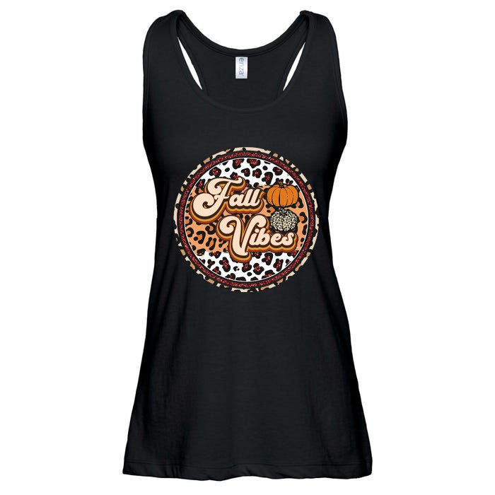 Fall Vibes Retro Vintage Leopard Circle Pumpkin Thanksgiving Ladies Essential Flowy Tank