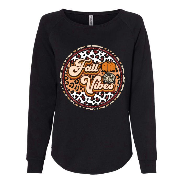 Fall Vibes Retro Vintage Leopard Circle Pumpkin Thanksgiving Womens California Wash Sweatshirt