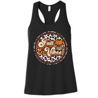 Fall Vibes Retro Vintage Leopard Circle Pumpkin Thanksgiving Women's Racerback Tank