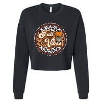 Fall Vibes Retro Vintage Leopard Circle Pumpkin Thanksgiving Cropped Pullover Crew