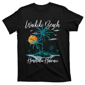 Family Vacation Retro Sunset Honolulu Hawaii Waikiki Beach T-Shirt