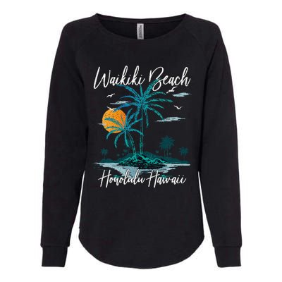 Family Vacation Retro Sunset Honolulu Hawaii Waikiki Beach Womens California Wash Sweatshirt