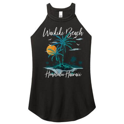 Family Vacation Retro Sunset Honolulu Hawaii Waikiki Beach Women’s Perfect Tri Rocker Tank