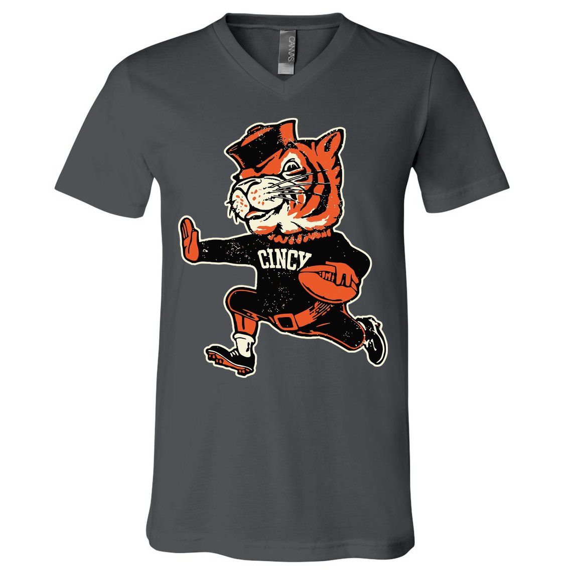 Funny Vintage Running Tiger Football Logo V-Neck T-Shirt