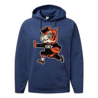 Funny Vintage Running Tiger Football Logo Performance Fleece Hoodie