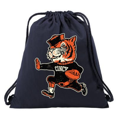 Funny Vintage Running Tiger Football Logo Drawstring Bag