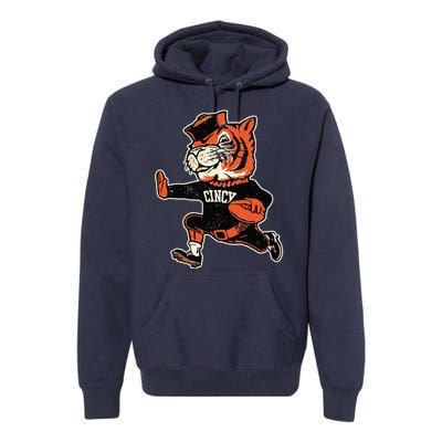 Funny Vintage Running Tiger Football Logo Premium Hoodie