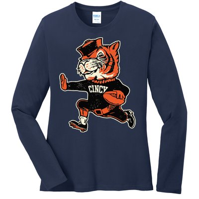 Funny Vintage Running Tiger Football Logo Ladies Long Sleeve Shirt