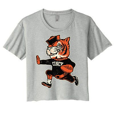 Funny Vintage Running Tiger Football Logo Women's Crop Top Tee