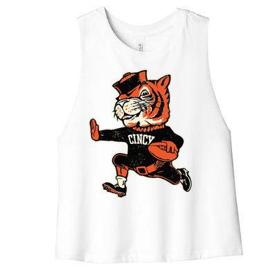 Funny Vintage Running Tiger Football Logo Women's Racerback Cropped Tank