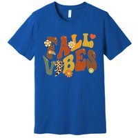 Fall Vibes Retro Vintage Leopard Circle Pumpkin Thanksgiving  Premium T-Shirt