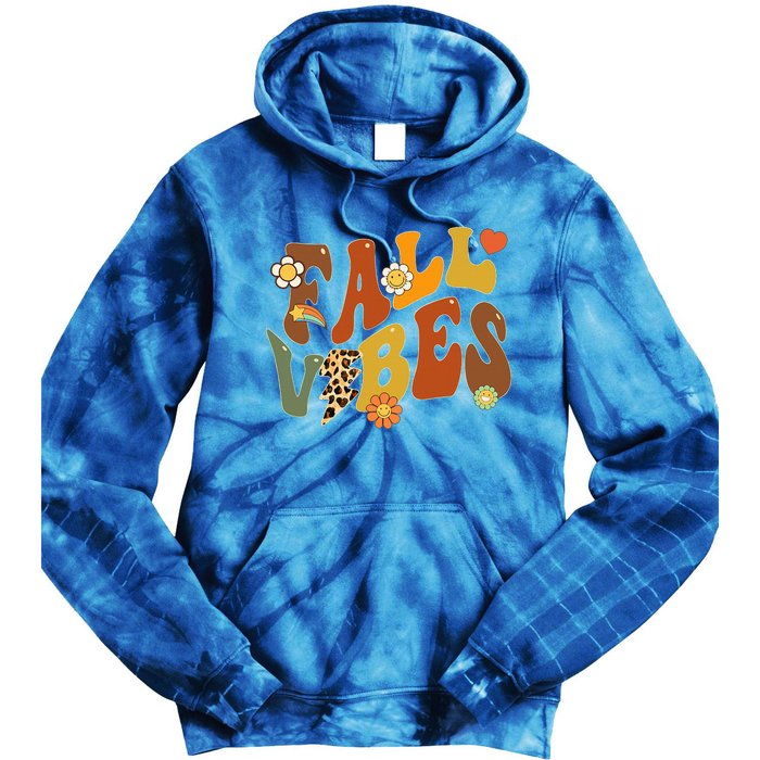 Fall Vibes Retro Vintage Leopard Circle Pumpkin Thanksgiving  Tie Dye Hoodie