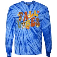 Fall Vibes Retro Vintage Leopard Circle Pumpkin Thanksgiving  Tie-Dye Long Sleeve Shirt