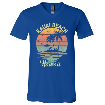 Family Vacation Retro Vintage Hawaii Kauai Beach Gift V-Neck T-Shirt