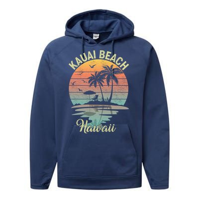 Family Vacation Retro Vintage Hawaii Kauai Beach Gift Performance Fleece Hoodie