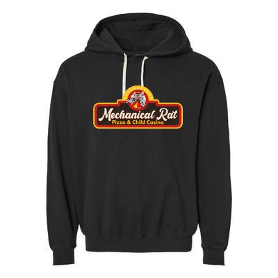 Funny Vintage Retro Mechanical Rat Pizza And Child Casino Garment-Dyed Fleece Hoodie