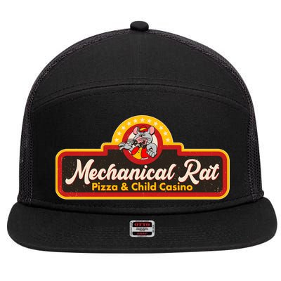 Funny Vintage Retro Mechanical Rat Pizza And Child Casino 7 Panel Mesh Trucker Snapback Hat