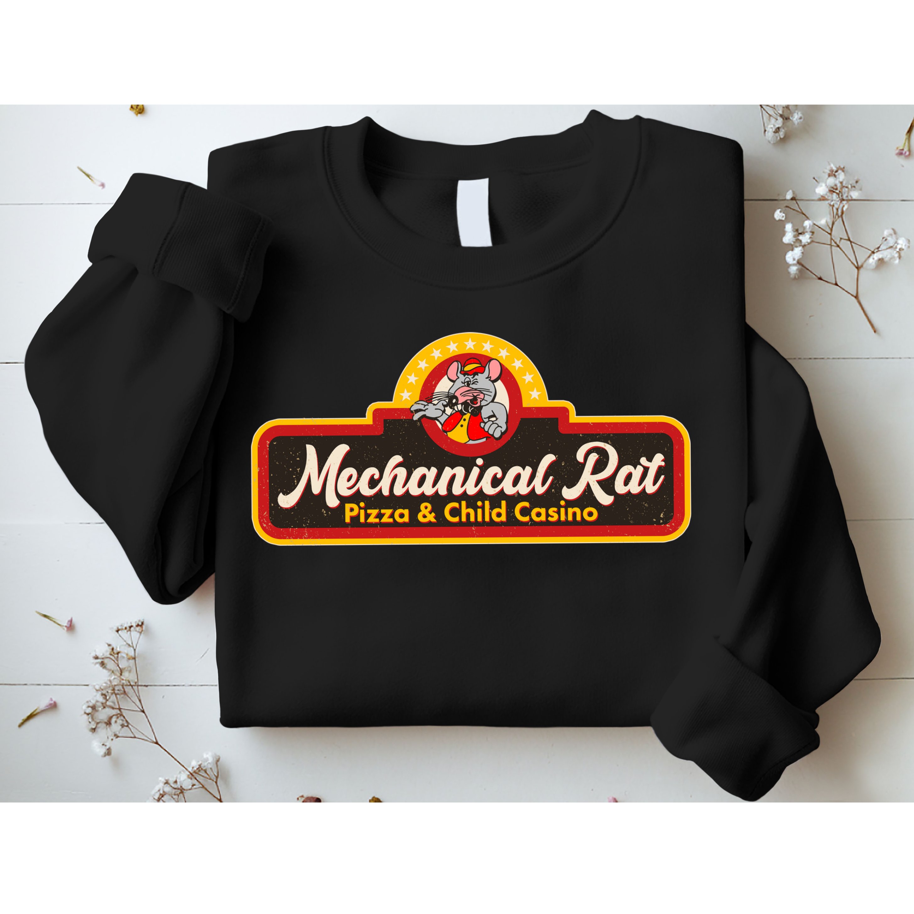 Funny Vintage Retro Mechanical Rat Pizza And Child Casino Sweatshirt