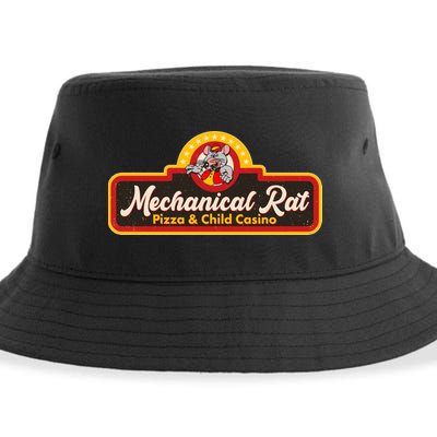 Funny Vintage Retro Mechanical Rat Pizza And Child Casino Sustainable Bucket Hat