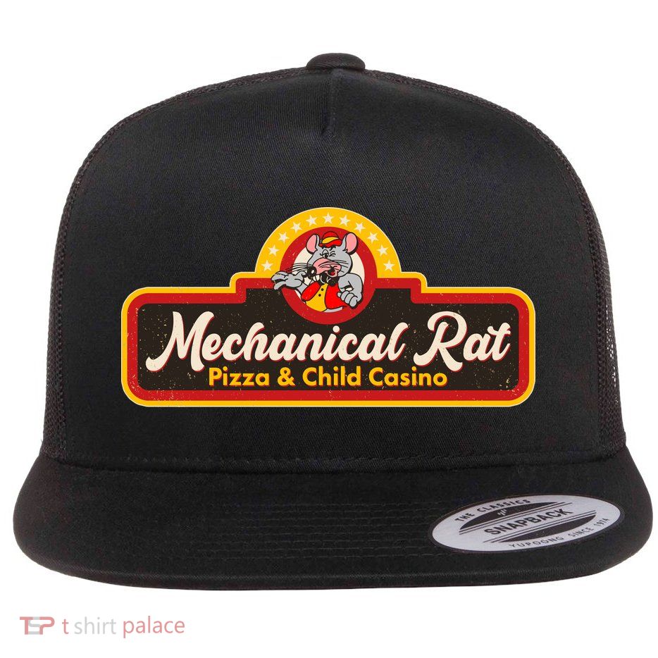 Funny Vintage Retro Mechanical Rat Pizza And Child Casino Flatbill Hat