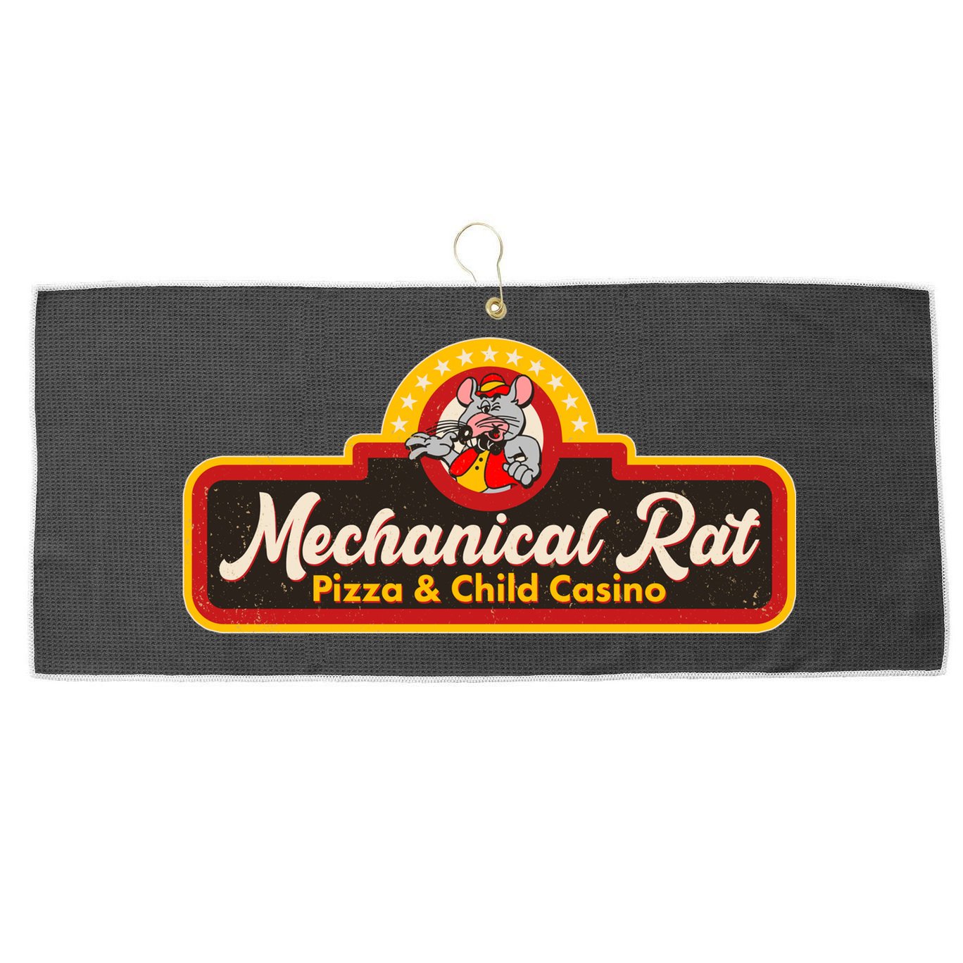 Funny Vintage Retro Mechanical Rat Pizza And Child Casino Large Microfiber Waffle Golf Towel