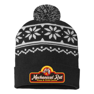 Funny Vintage Retro Mechanical Rat Pizza And Child Casino USA-Made Snowflake Beanie