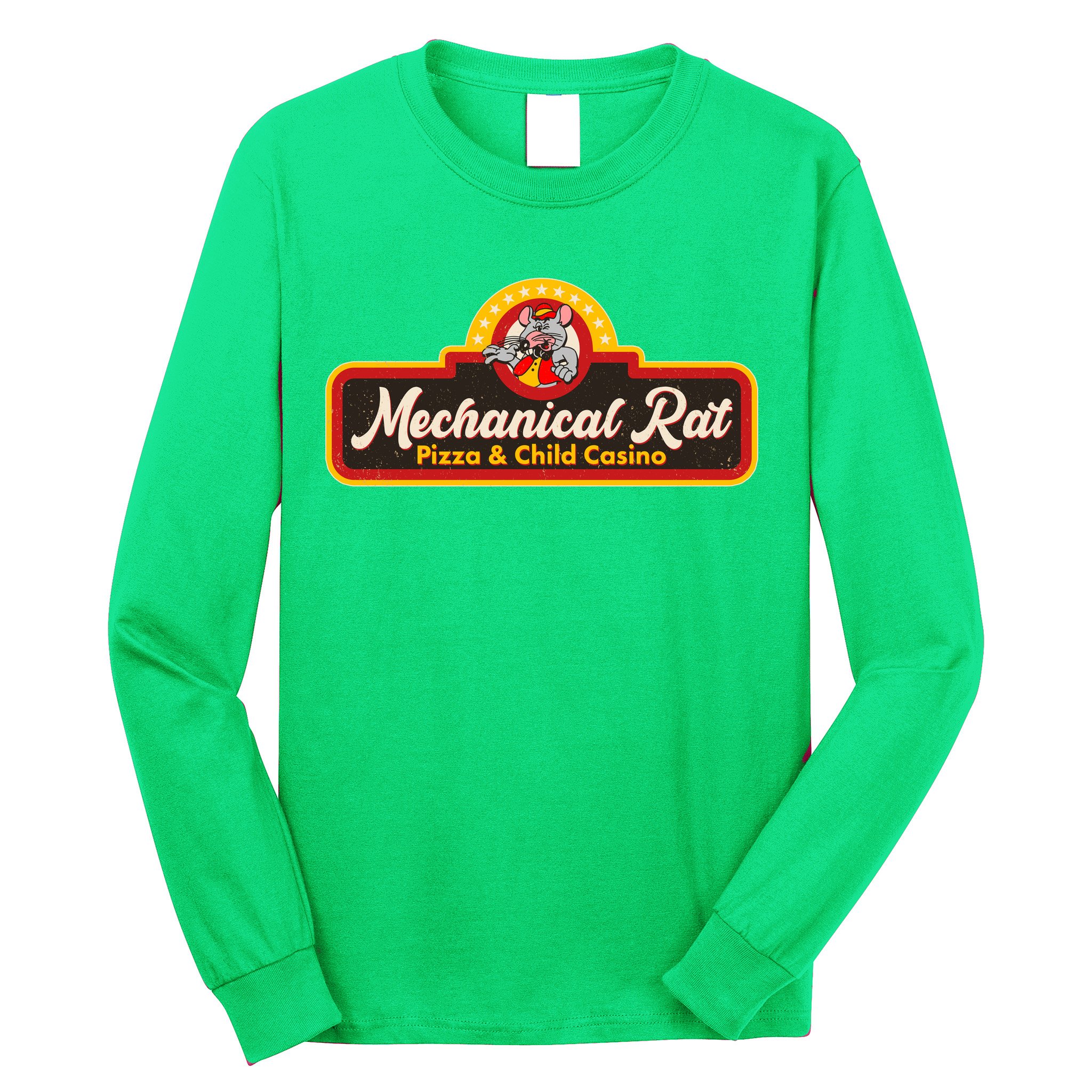 Funny Vintage Retro Mechanical Rat Pizza And Child Casino Long Sleeve Shirt