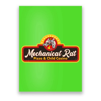 Funny Vintage Retro Mechanical Rat Pizza And Child Casino Poster