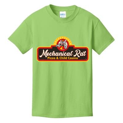 Funny Vintage Retro Mechanical Rat Pizza And Child Casino Kids T-Shirt