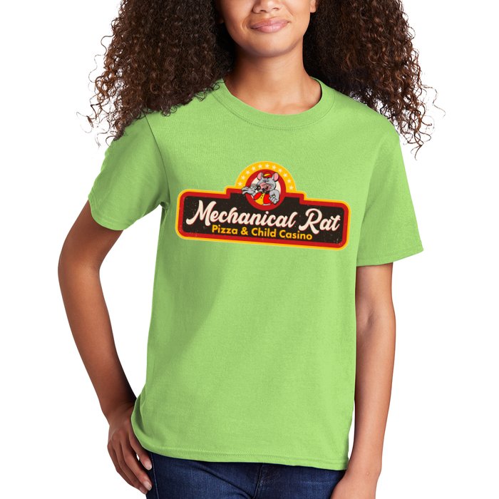 Funny Vintage Retro Mechanical Rat Pizza And Child Casino Kids T-Shirt