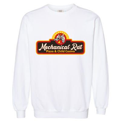 Funny Vintage Retro Mechanical Rat Pizza And Child Casino Garment-Dyed Sweatshirt