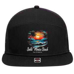 Family Vacation Retro Sunset California Santa Monica Beach 7 Panel Mesh Trucker Snapback Hat