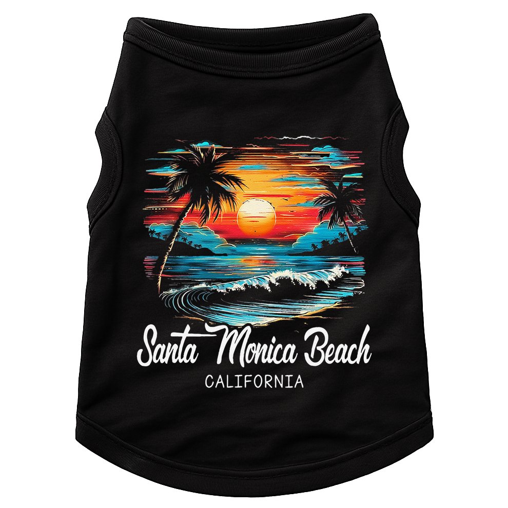 Family Vacation Retro Sunset California Santa Monica Beach Doggie Tank