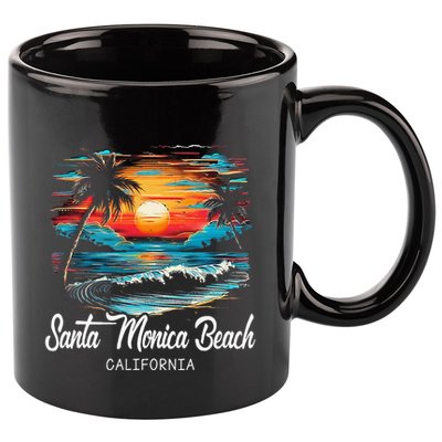 Family Vacation Retro Sunset California Santa Monica Beach 11oz C Handle Ceramic Mug