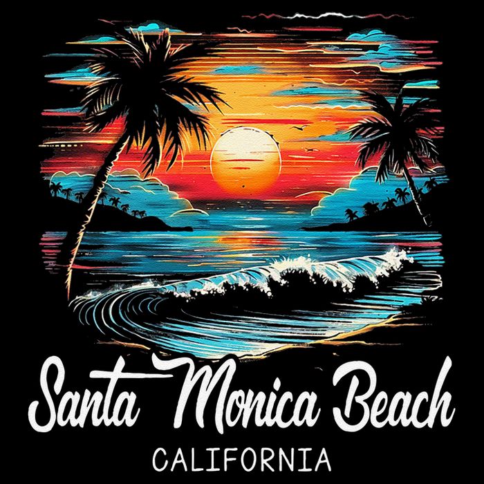 Family Vacation Retro Sunset California Santa Monica Beach Drawstring Bag