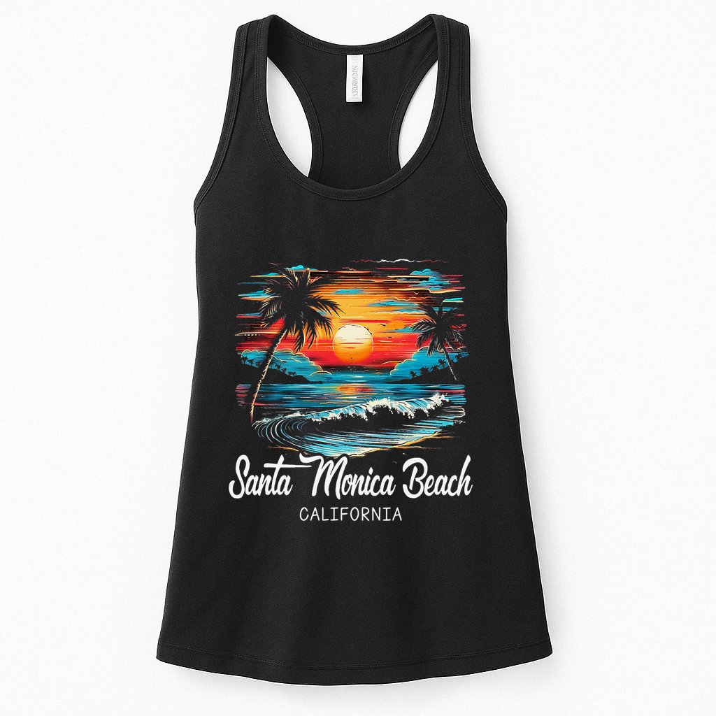 Family Vacation Retro Sunset California Santa Monica Beach Womens Tank Top