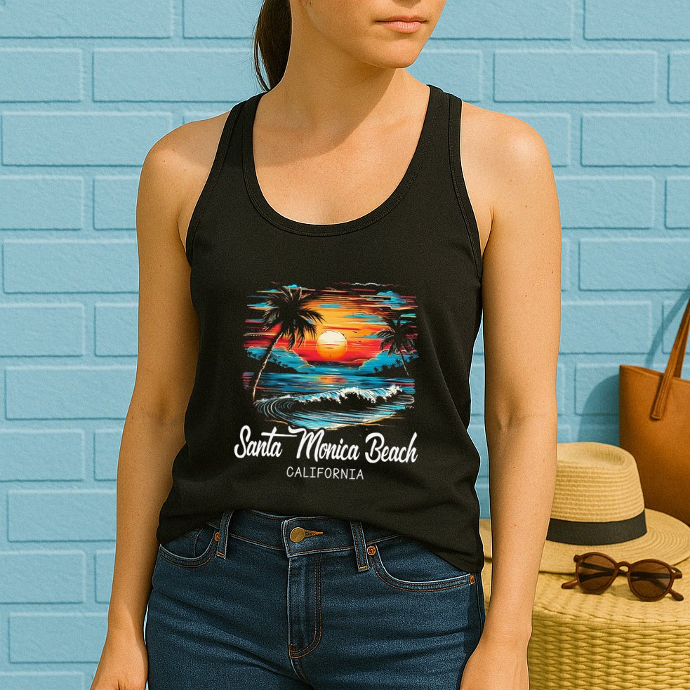 Family Vacation Retro Sunset California Santa Monica Beach Womens Tank Top