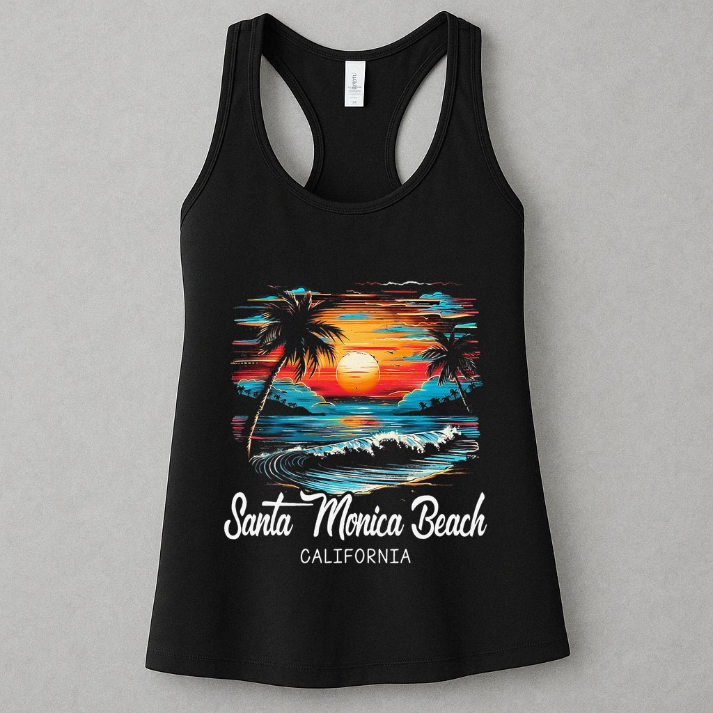 Family Vacation Retro Sunset California Santa Monica Beach Womens Tank Top