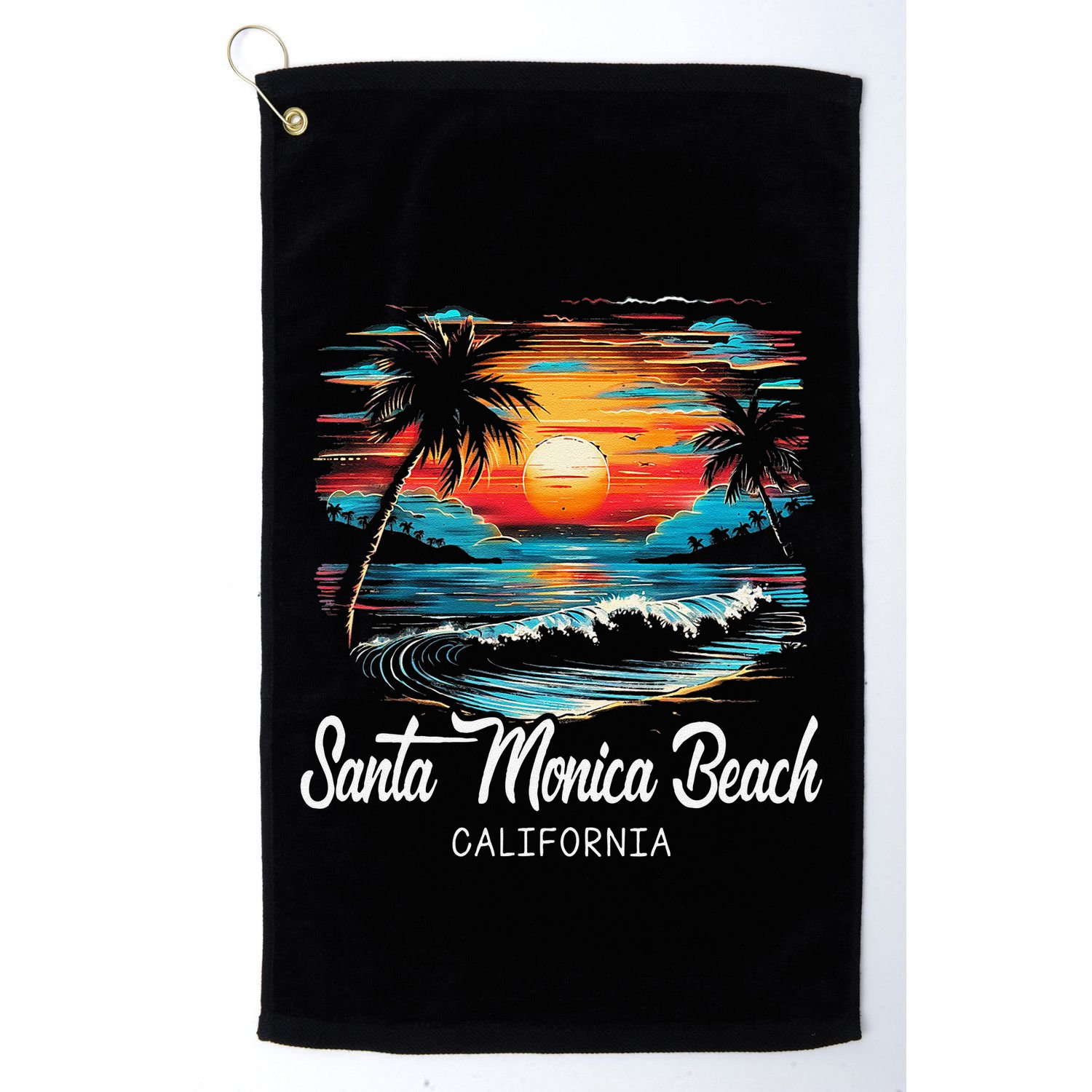 Family Vacation Retro Sunset California Santa Monica Beach Golf Towel