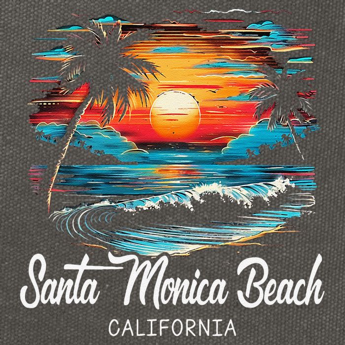 Family Vacation Retro Sunset California Santa Monica Beach Cotton Canvas Backpack