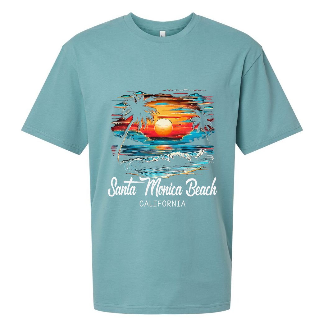 Family Vacation Retro Sunset California Santa Monica Beach Sueded Cloud Jersey T-Shirt